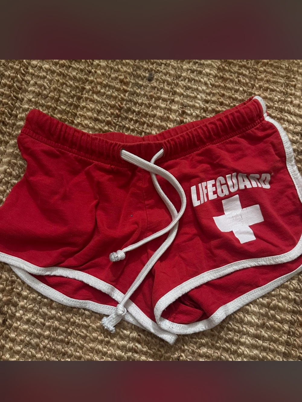 Red Lifeguard Dolphin-Trim Women’s Athletic Shorts
